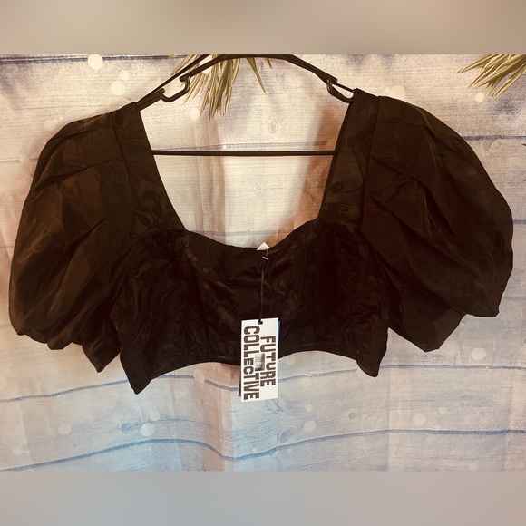 🖤Puff Short Sleeve Organza Cropped Blouse - Future Collective™ Womens Size 14🖤 - Picture 11 of 15